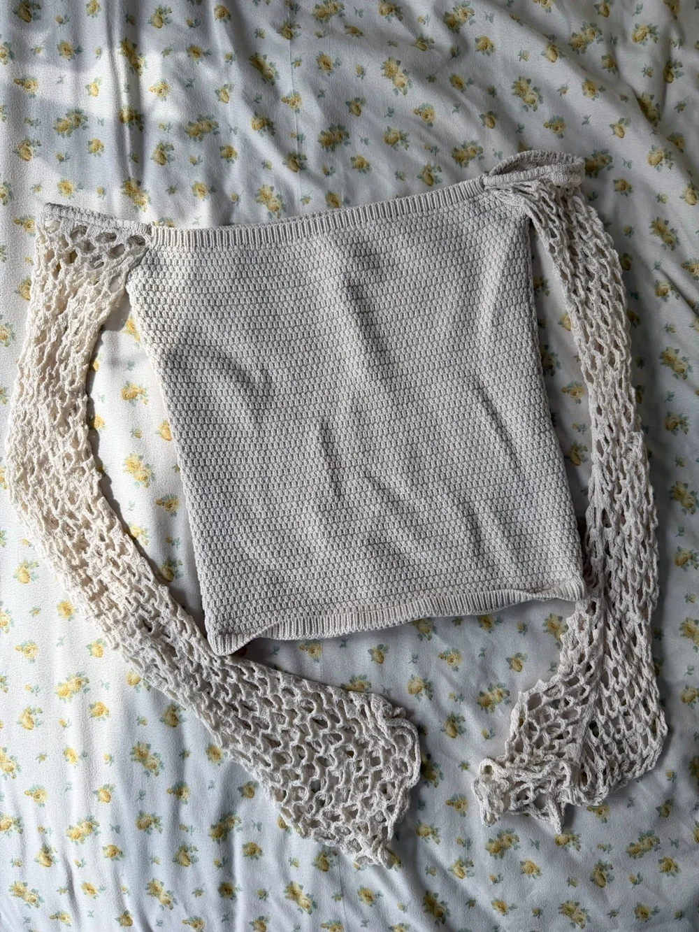 Zara Beige Crochet Knit Off-Shoulder Top